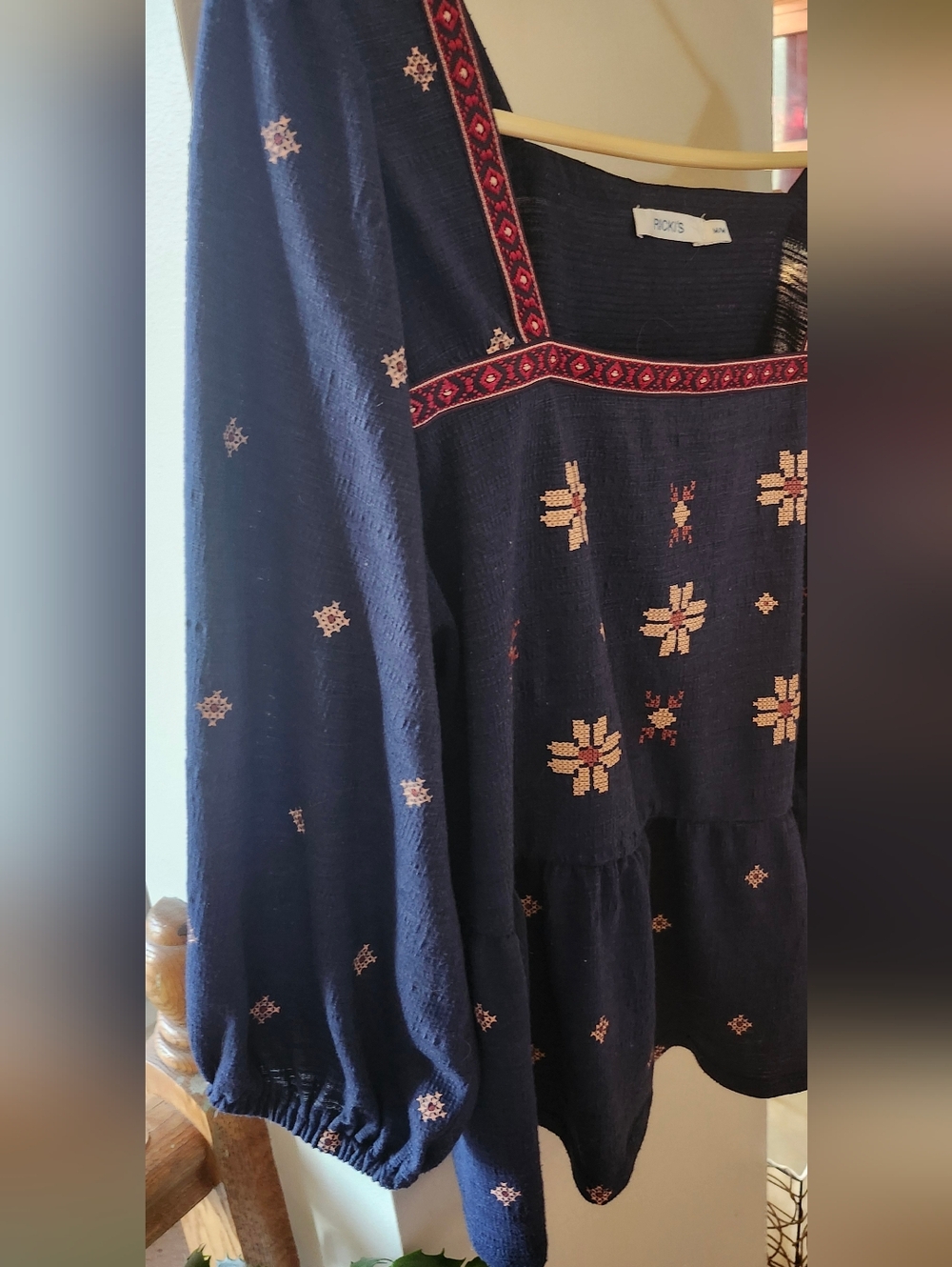 Ricki's Navy Top with Pink Embroidery - Picture 3 of 5